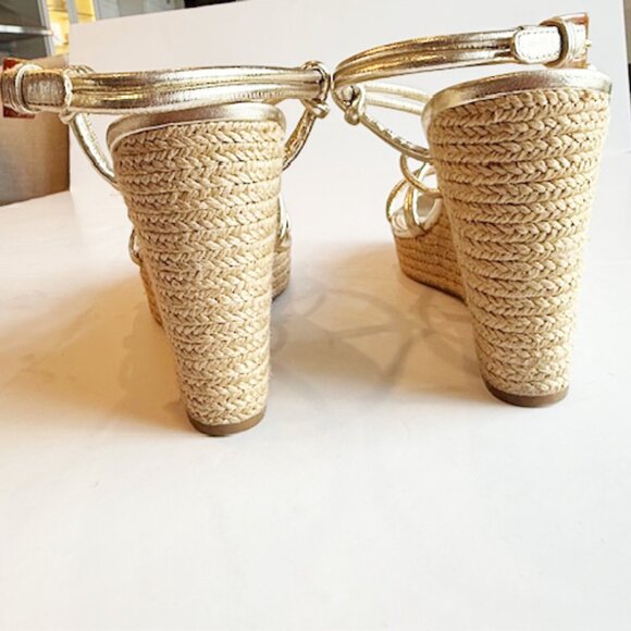 Prada Sport Gold Leather Platform Espadrille Wedge Sandals, Size 10.5 - Picture 7 of 8